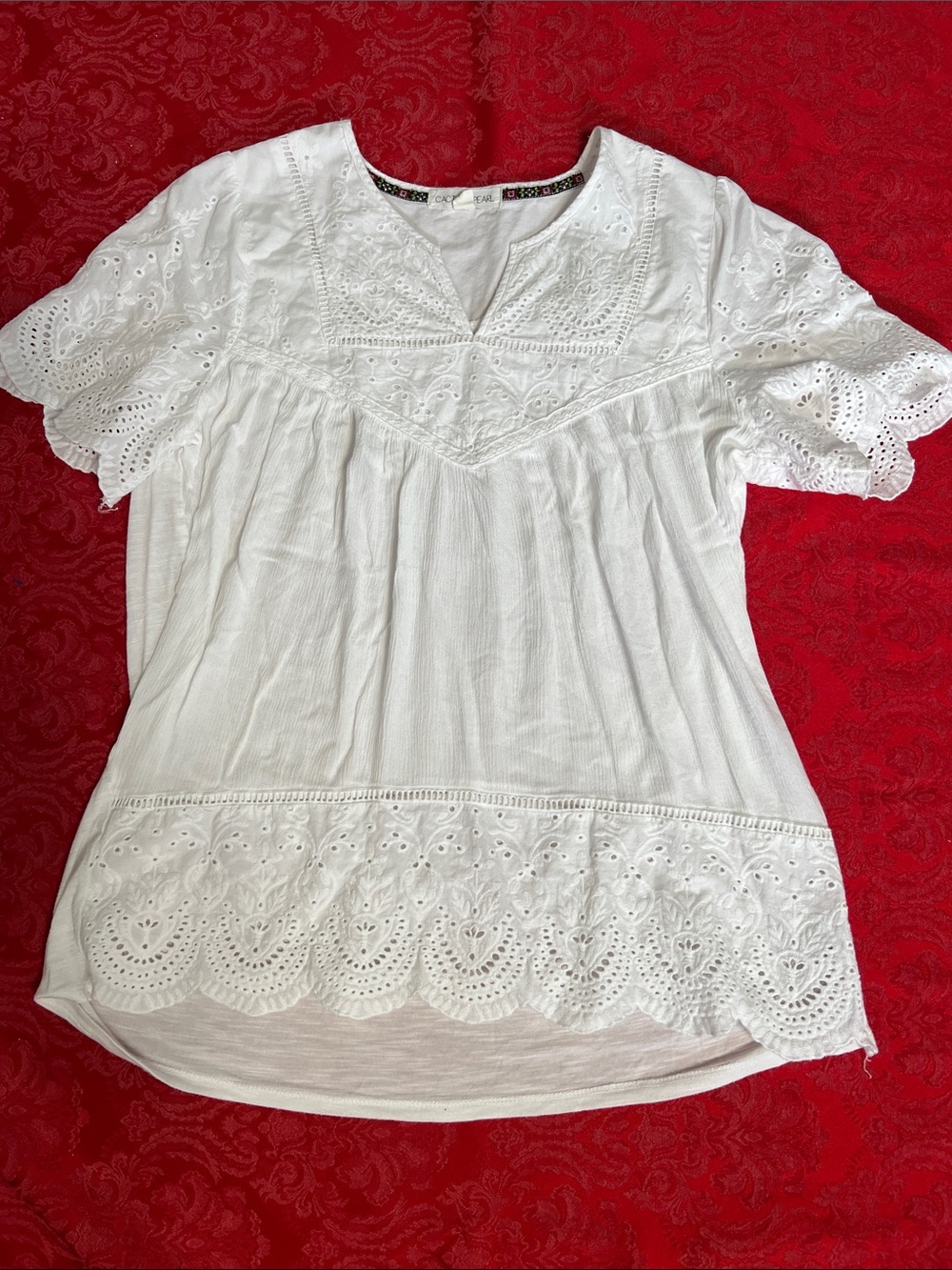 Cactus + Pearl White Eyelet Lace Peasant Top Women’s Medium